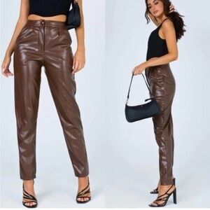 PRINCESS POLLY // Love Club Pants Vegan Faux Leather Pants, Brown, size 0